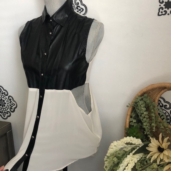 Super unique vegan leather button up top - Picture 2 of 3